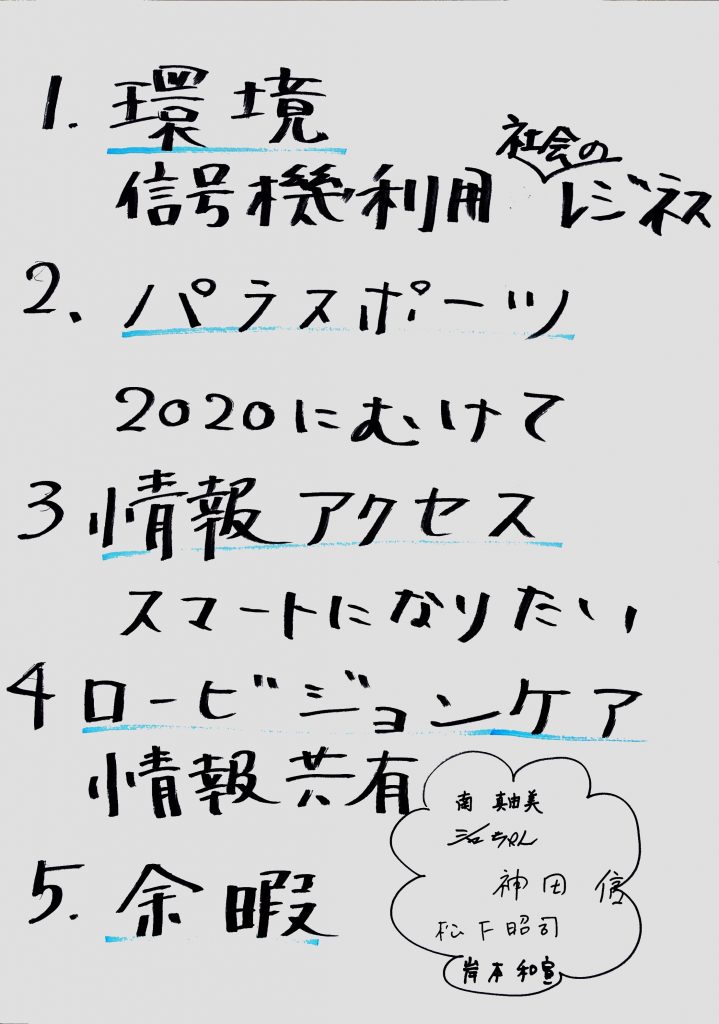 1　環境
2　パラスポーツ
3　情報アクセス
4　ロービジョンケア
5　余暇